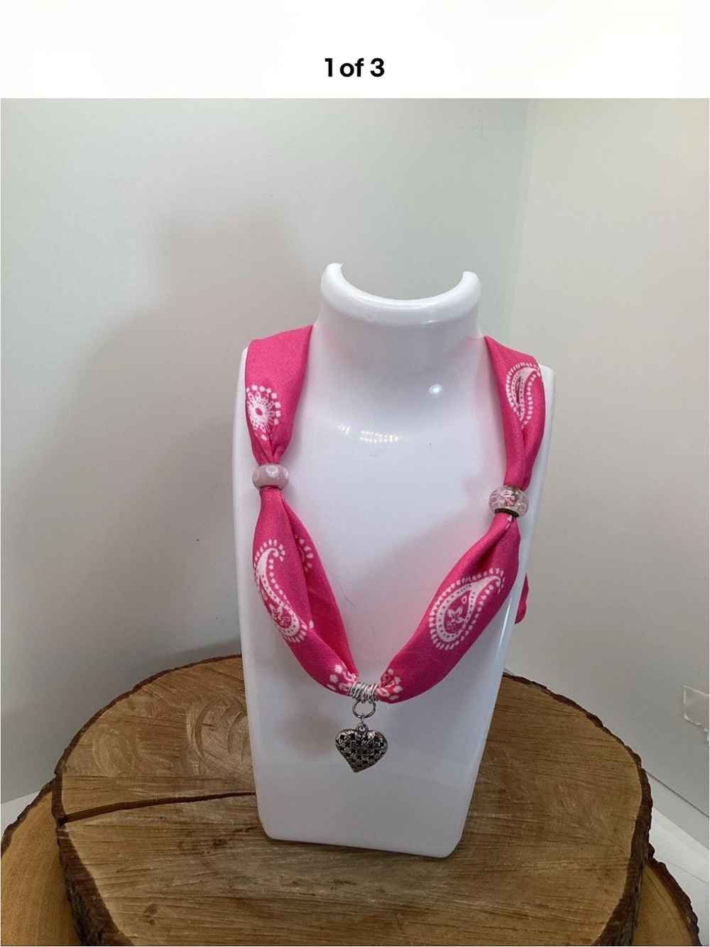 Pink Paisley Heart Pendant Scarf Necklace - Women Jewelry